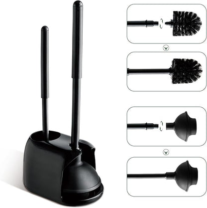 Eyliden Toilet Plunger and Brush, 2 in 1 Toilet Bowl Brush Plunger Set with Holder, Bathroom Cleaning Tools Combo with Caddy Stand, Nylon Bristles, Shatter-Resistant Plastic, Black