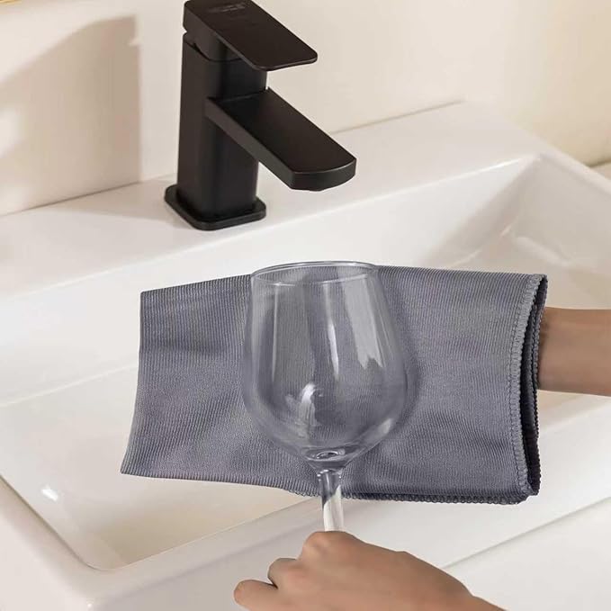 Microfiber Glass Cleaning Cloth 8 Pack, 16 Inch X 12 Inch, Lint Free Quickly Clean Window, Glasses, Windshields, Mirrors, and Stainless Steel, Grey