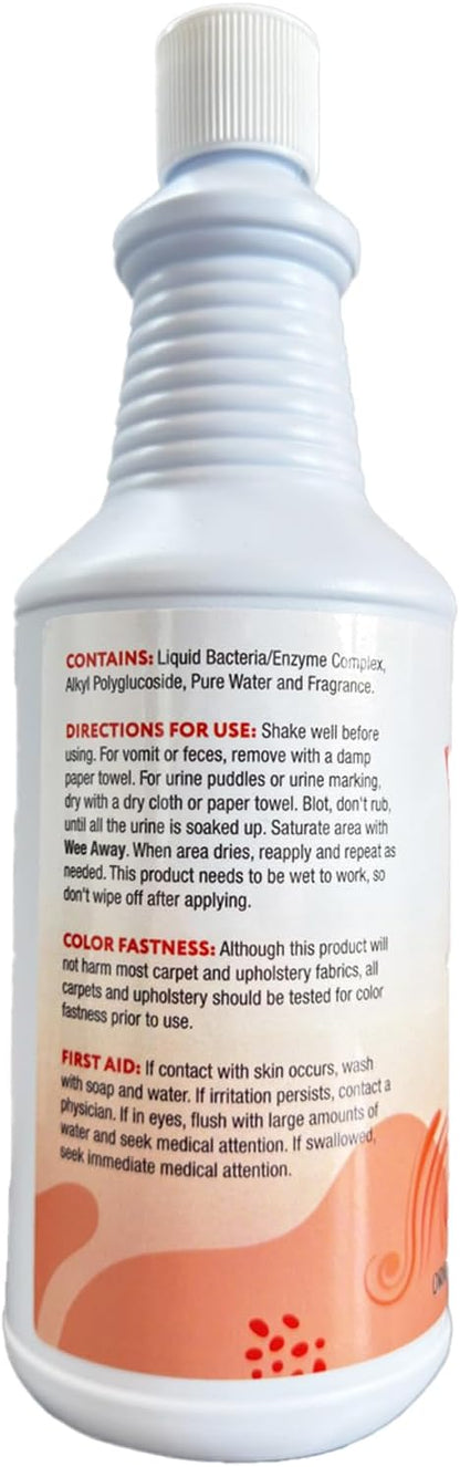 Wee Away Original Formula Concentrated Stain & Odor Remover, Enzyme Cleaner, Pet Urine Odor Eliminator for Home - Pet Mess Destroyer for Carpet & Furniture, Original Citrus Scent, 32 fl oz