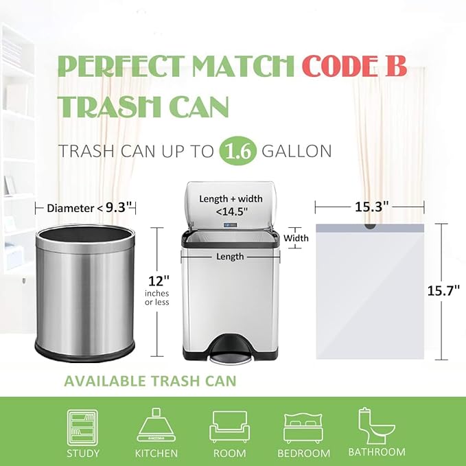 1.6 Gallon Small 220 Counts Strong Drawstring Trash Bags Garbage Bags by Teivio, Bathroom Trash Can Bin Liners, Plastic Bags for home office kitchen, White