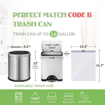 1.6 Gallon Small 220 Counts Strong Drawstring Trash Bags Garbage Bags by Teivio, Bathroom Trash Can Bin Liners, Plastic Bags for home office kitchen, White
