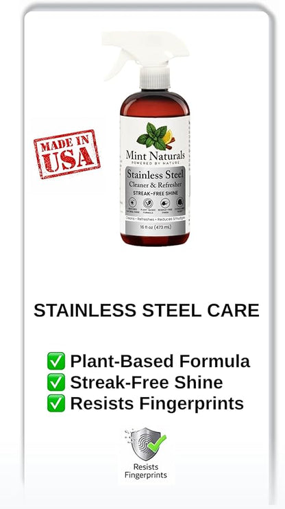 Natural Stainless Steel Cleaner & Polisher – Plant Based Formula That Helps Clean, Restore Shine & Resist Fingerprints on Fridges, Dishwashers, Grills & Sinks, 16 oz – Made in USA