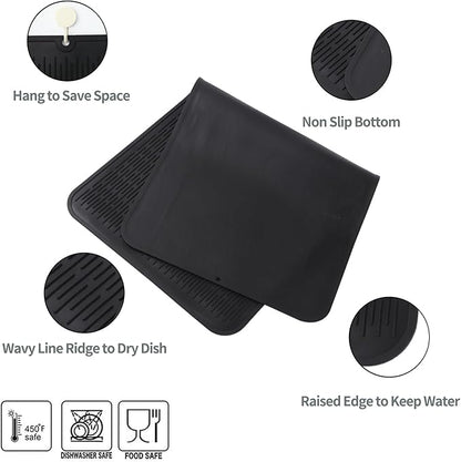 MicoYang Silicone Dish Drying Mat for Multiple Usage,Easy clean,Eco-friendly,Heat-resistant Silicone Mat for Kitchen Counter or Sink,Refrigerator or Drawer Liner Black 5XL 36inches x 18inches