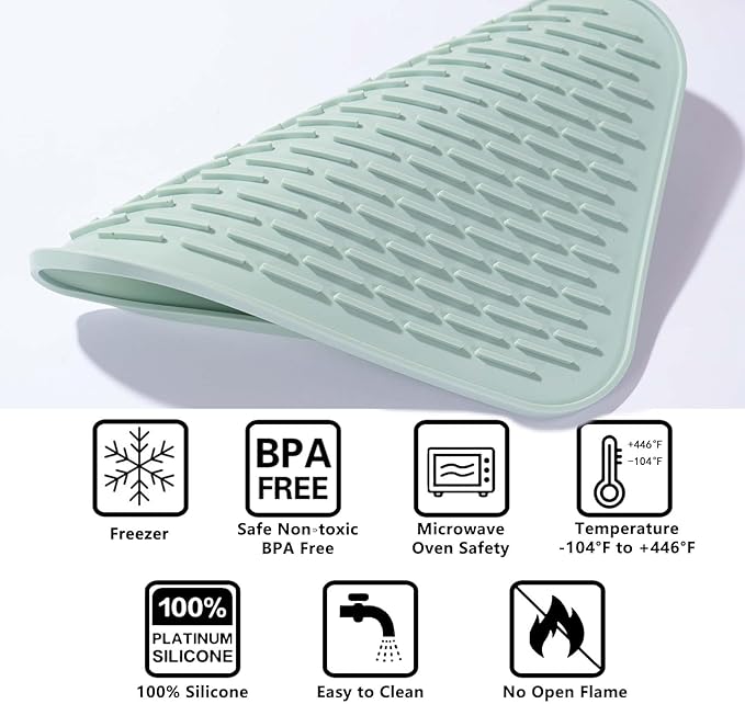 Dish Mat Silicone Dish Drying Mats Works For Drying Stemware Cocktail Glasses Silverware Pots Pans Knives and Dish Rack for Kitchen Counter Sink Bar Pads Easy to Clean (M (11.5" x 9.1") Green)