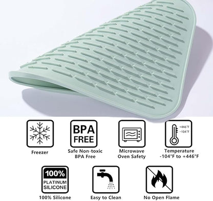 Dish Mat Silicone Dish Drying Mats Works For Drying Stemware Cocktail Glasses Silverware Pots Pans Knives and Dish Rack for Kitchen Counter Sink Bar Pads Easy to Clean (M (11.5" x 9.1") Green)