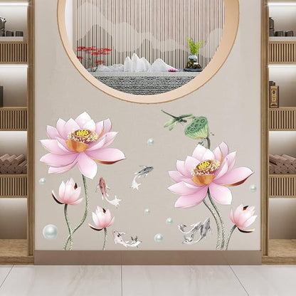 3D Wall Stickers DIY Flower Wall Decal Removable Waterproof Wall Art Decor for Bedroom Living Room Offices Home Decoration (Pink Lotus)