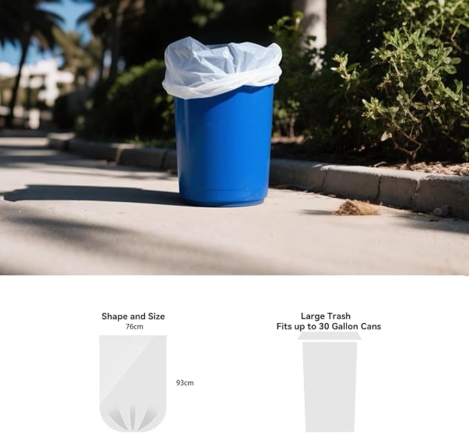 WAIKAS 30 Ggallon Trash Bags, Pack of 10 Large Trash Bags Garbage Bag, 76x93.8cm,33.5g/pc, Unscented, White