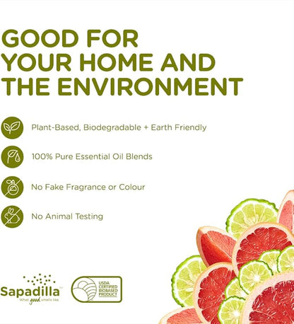 Sapadilla Liquid Dish Soap - Grapefruit + Bergamot - Made with 100% Pure Essential Oil Blends, Tough on Grease, Aromatic & Fragrant Dishwashing Liquid, Plant Based, Biodegradable, 16 Ounce (Pack of 1)