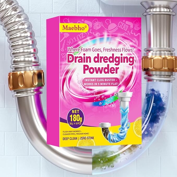 Sink and Drain Cleaner Powder | Fast-Acting Foaming Portable Powerful Powder Pipe Dredge Cleaning for Kitchen, Bathroom, Toilet, Shower Drain Maintenance(6 Unit Pack)