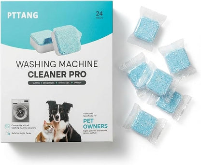 Washing Machine Cleaner Tablets for Pet Owners 24 Pack, Pet Hair Remover for Laundry, Septic Safe Removes Pet Hair Odor and Limescale