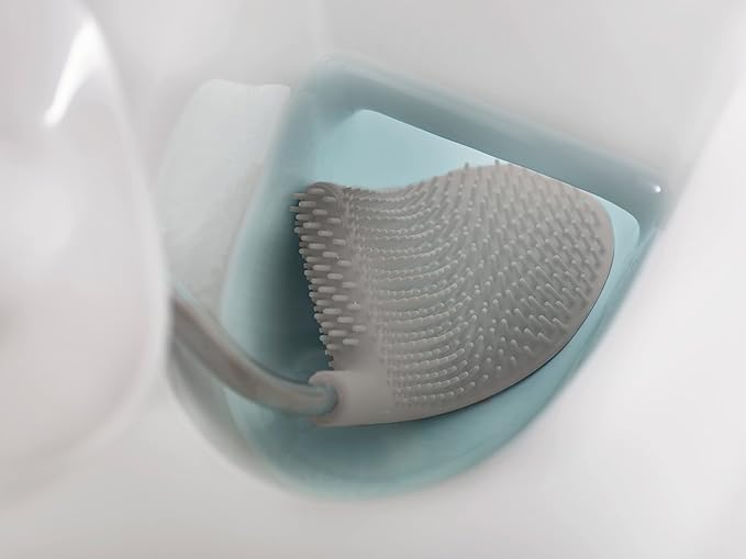 Joseph Joseph Flex Hygienic Silicone Toilet Brush with Slim Holder Set, Flexible Anti-drip, Anti-Clog Deep Clean Head - Gray/White