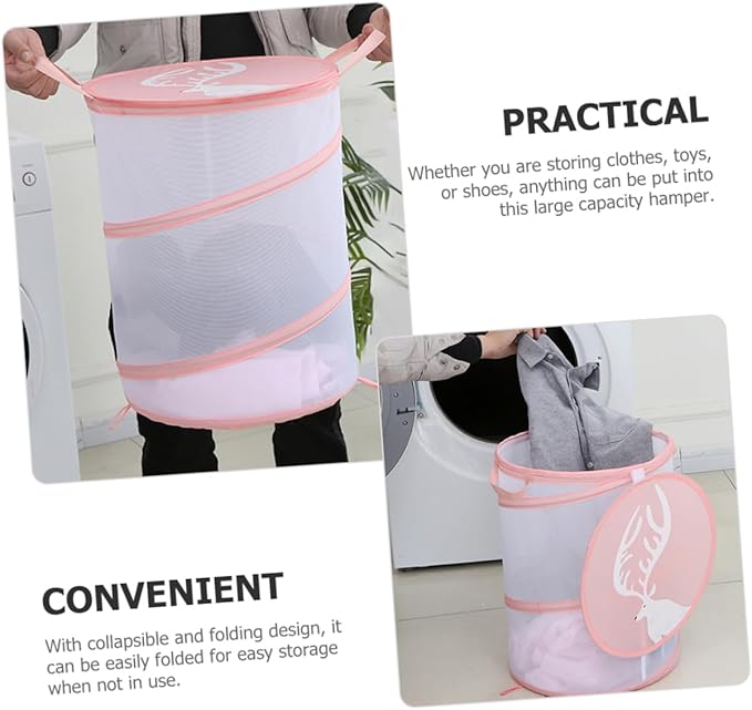 Outanaya Collapsible Laundry Hamper Handles Foldable Mesh Storage Basket for Clothes Toys and More Lightweight and Portable Organizer Macaron Color for Bedroom Bathroom and Dorm Use