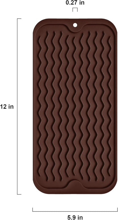 Silicone Dish Drying Mat, Non-Slip Easy Clean Sink Mat Large Heat-resistant Dish Drainer Mat for Kitchen Counter, Sink, Refrigerator or Drawer liner (12" x 6", COFFEE)
