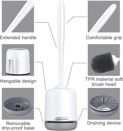 Lefree Toilet Brush and Holder Set, Silicone Brush with Ventilated Holder, Toilet Brush Set for Bathroom, Floor Standing & Wall Mounted Toilet Scrubber Without Drilling