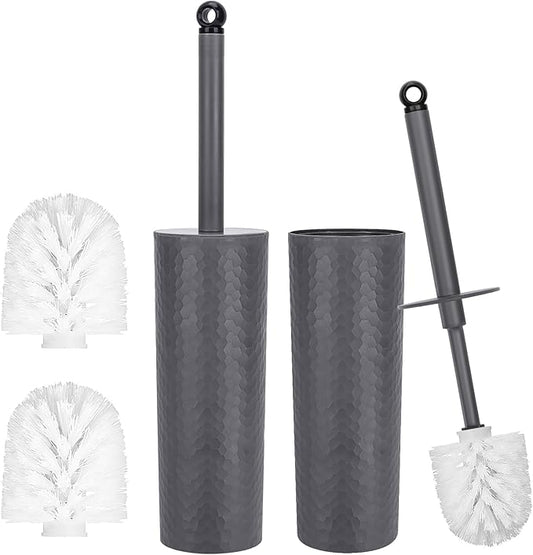 Topsky Toilet Brush,2 Pack Compact Toilet Brush & Holder Set,Plastic Round Barrel Loo Brush with 2 Replacement Toilet Brush Head,Durable for Bathroom Toilet,Dark Gray