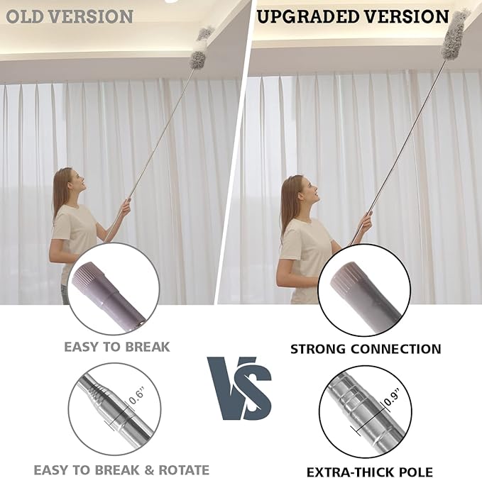 Upgraded Dusters for Cleaning (6pcs), Ceiling Fan Duster with 100" Thickened Extension Pole, Extendable Long Microfiber Duster for High Ceilings, Reusable & Washable Dusting Wand by OOSOFITT
