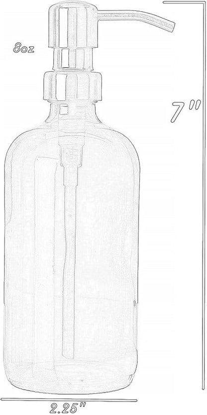 Clear Glass Soap Dispenser, Stainless Pump and Non Slip Coaster/Countertop Protector - 8oz Soap Bottle or Lotion Bottle