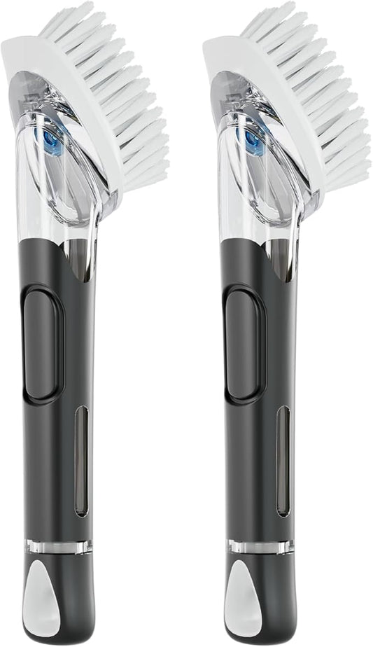 RIMAY Soap Dispensing Dish Brush, Dish Scrubber with Soap Dispenser, Dish Soap Brush, Dish Wand with Soap Dispenser Kitchen Brush for Dishes, Pans, Sink, Pots（2 Pack）