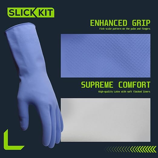 Rubber Kitchen Cleaning Gloves, Reusable Dishwashing Gloves, Non-Slip, with Flocked Liner, 3 Pairs (Pink+Yellow+Blue) (Small)