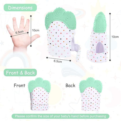 2Pack Silicone Teething Mitt, Soothing Infant Teething Mitten Pain Relief, Prevent Scratches Glove, Safe Silicone Teething Toys for 0-12 Months
