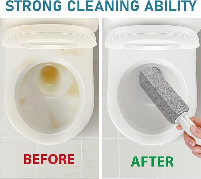 ddLUCK 4 Pack Pumice Cleaning Stone with Handle, Toilet Bowl Cleaner Toilet Brush with Non-Slip Long Plastic Handle for Kitchen/Bath/Pool/Household Cleaning