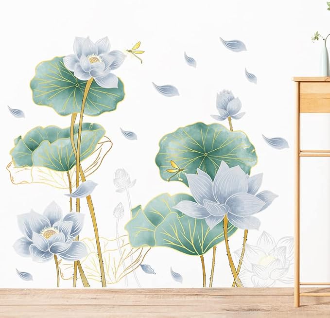 3D Wall Stickers Blue Lotus Floral Wall Art Decal Decor for Bedroom Living Room Offices Home Decoration