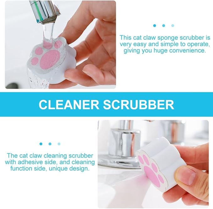 minkissy Cat Claw Sponge Scrubber 2pcs, Cartoon Cat Paw Mirror Cleaner for Bathroom and Window, Multipurpose Non-Scratch Cat-Claw Scrubber for Glass and Faucet Cleaning