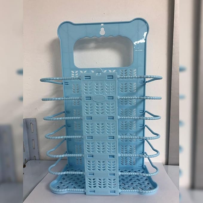 Folding Laundry Hamper Small Blue Plastic Wall Hanging Dirty Clothes Basket Collapsible Storage Organizer for Laundry Room and Bedroom