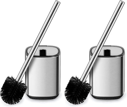 Toilet Brush and Holder Set Durable Toilet Scrubber Sleek Toilet Bowl Brush Stainless Steel Bathroom Toilet Brush Set with Lid Toilet Cleaning Brush 2 Pack((2, Stainless Steel)