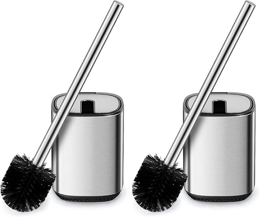 Toilet Brush and Holder Set Durable Toilet Scrubber Sleek Toilet Bowl Brush Stainless Steel Bathroom Toilet Brush Set with Lid Toilet Cleaning Brush 2 Pack((2, Stainless Steel)
