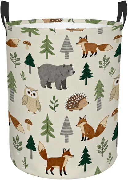 Kids Laundry Hamper Basket - Large Nursery Baby Hamper with Handle for Boys Girls Collapsible Clothes Baskets Organizer Toy Storage Bin Room Decor(Forest Animals)