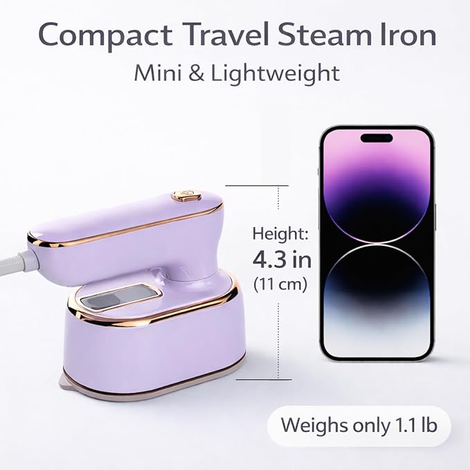 1000W Travel Steamer for Clothes, Portable 2-in-1 Handheld Steamer & Iron, 20s Fast Heat-Up, Sharp-Corner Detail Panel, Foldable 180° Handle, Compact for Home & Travel (Grape Purple)