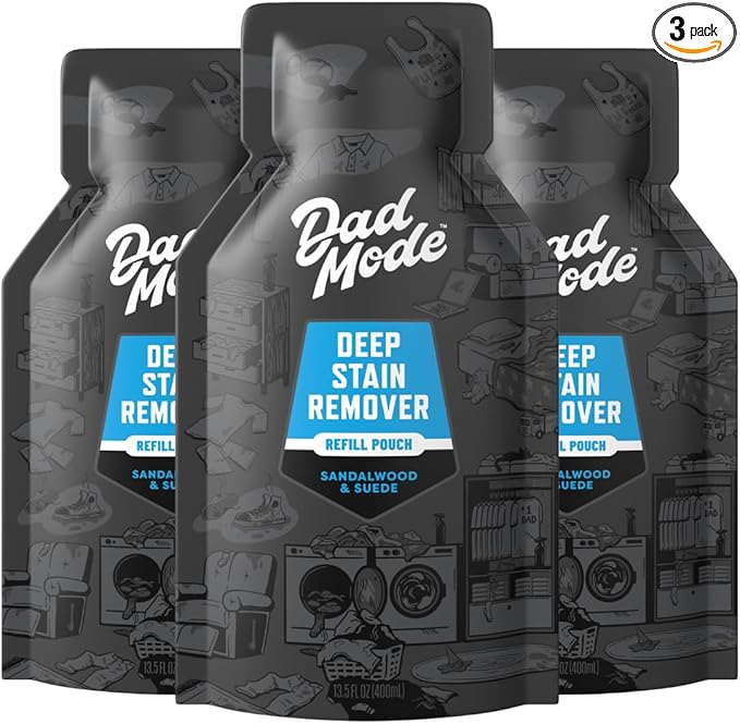 DadMode Laundry Stain Remover | 1000 Stain Treatments | 7-Enzyme Deep Cleaner & Odor Eliminator | 3-Pack Refill | Tough on Human, Food, & Pet Stains | Sandalwood & Suede
