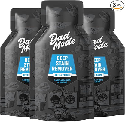 DadMode Laundry Stain Remover | 1000 Stain Treatments | 7-Enzyme Deep Cleaner & Odor Eliminator | 3-Pack Refill | Tough on Human, Food, & Pet Stains | Sandalwood & Suede