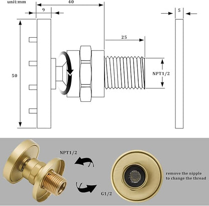 Brass Round Shower Body Spray Jets 4 Pack, HOMEDEC Spa Massage Nozzle 2inch Rain Showerhead Wall Mount Rainfall Shower Head Sprayer, Brushed Gold