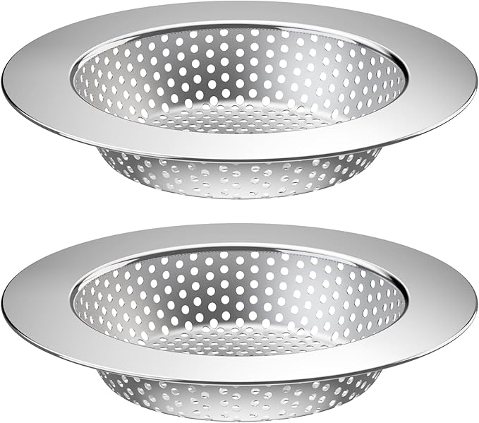 Huntonry 2PCS Kitchen Sink Drain Strainer/Catcher/Basket/Cover/Filter/Trap/Screen, Large Wide Rim 4.5" Diameter, Stainless Steel, Dishwasher Safe