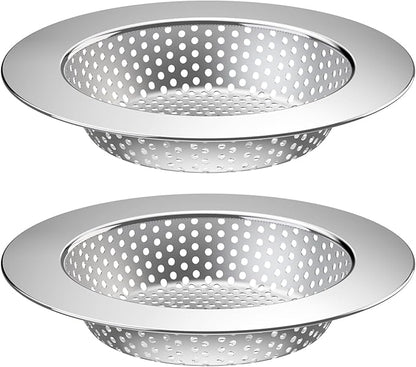 Huntonry 2PCS Kitchen Sink Drain Strainer/Catcher/Basket/Cover/Filter/Trap/Screen, Large Wide Rim 4.5" Diameter, Stainless Steel, Dishwasher Safe