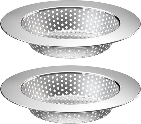 Huntonry 2PCS Kitchen Sink Drain Strainer/Catcher/Basket/Cover/Filter/Trap/Screen, Large Wide Rim 4.5" Diameter, Stainless Steel, Dishwasher Safe