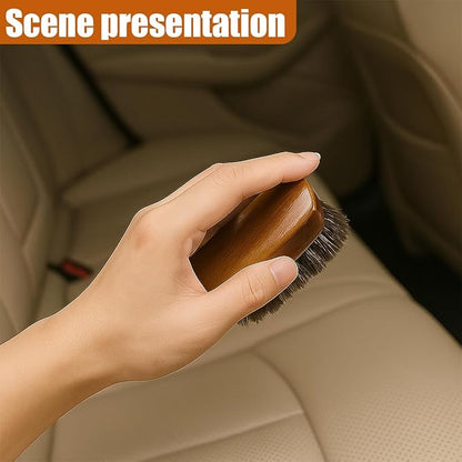 Car Leather & Upholstery Cleaning Brush Set, Horse Hair Long Bristle Detailing Brush, Versatile Automotive Interior Cleaning Accessories for Seat, Carpet, Sofa, Furniture, Shoes (Brown)