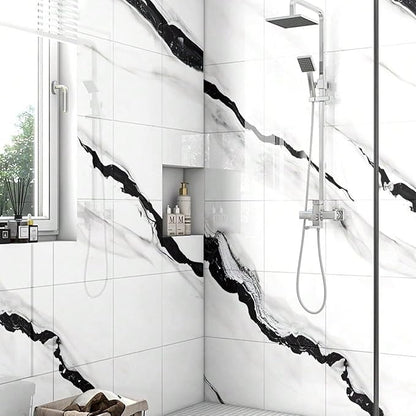 Chejiaye 10pcs Marble Peel and Stick Backsplash Waterproof Washroom Wall Panels, Peel and Stick Tile, PVC Foam Wall Panels for Kitchen,Bathroom,living room,White and Black(Not Real Tile,11.8" x 11.8")
