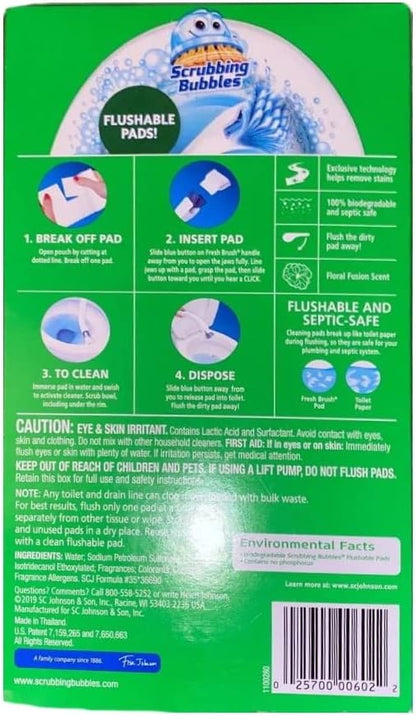 Scrubbing Bubbles Fresh Brush Flushables Refill, Toilet and Toilet Bowl Cleaner, Eliminates Odors and Limescale, Floral Fusion Scent, 10 Count (Pack of 1)