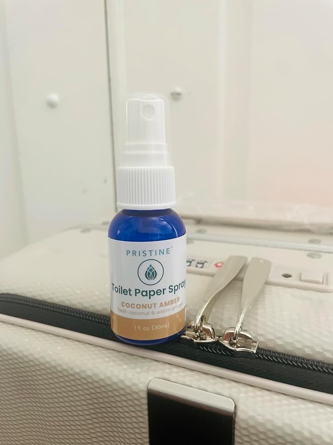 PRISTINE Toilet Paper Spray - As Seen on Shark Tank, More Natural Flushable Wet Wipes Alternative, Spray Toilet Paper to Create Flushable Wipe, Coconut Amber, 1 fl oz Travel Size