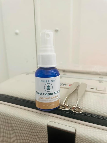 PRISTINE Toilet Paper Spray - As Seen on Shark Tank, More Natural Flushable Wet Wipes Alternative, Spray Toilet Paper to Create Flushable Wipe, Coconut Amber, 1 fl oz Travel Size