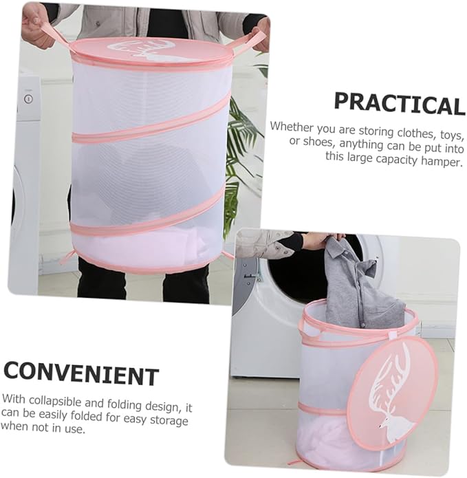 Foldable Mesh Laundry Hamper Bag with Handles Portable Breathable Dirty Clothes Basket for College Dorm Apartment and Travel Storage Lightweight Organizer