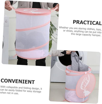 Foldable Mesh Laundry Hamper Bag with Handles Portable Breathable Dirty Clothes Basket for College Dorm Apartment and Travel Storage Lightweight Organizer