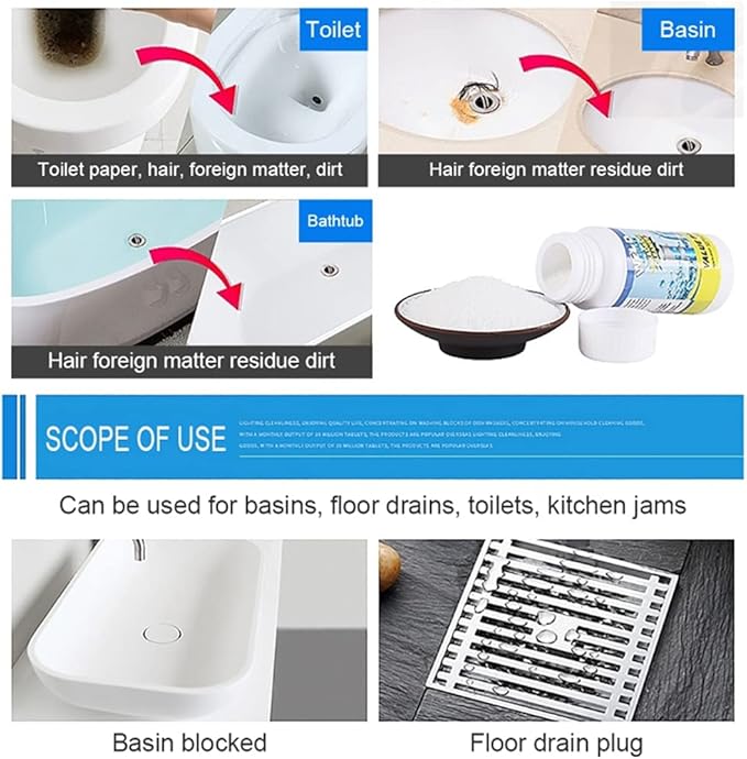 Wild Tornado Pipe Dredging Deodorizer openers Powerful Pipe Dredging Agent Powerful Sink Drain Cleaner for Kitchen Sewer Toilet Brush Closestool Clogging Cleaning Tools (3-Pcs)