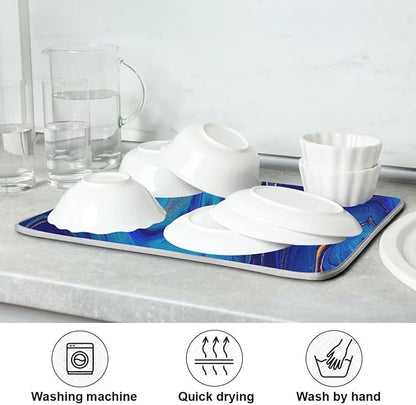 Super Absorbent Dish Drying Mat, Microfiber Fast-Drying Dish Mat, 16" x 18", Kitchen Dish Drying Pad, Navy Blue Gold Marble