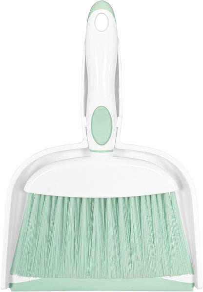 Mini Broom and Dustpan Set Small Broom with Dustpan Combo Set Portable Cleaning Tools for Home Office RV Learning Camping (White+Green)