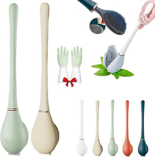 Modern Flexible Silicone Toilet Caspa for Home, Modern Home Flexible Silicone Toilet Brush, Deep Cleaning Silicone Toilet Brush and Holder Set with Dispenser, No-Slip Handle & Flexible Bristles (2-CD)