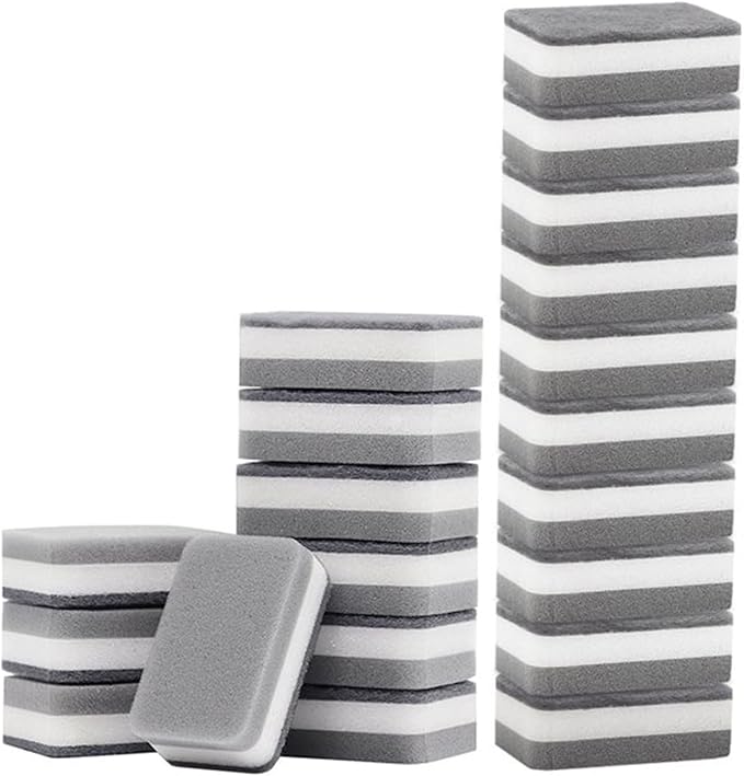 20pcs Sponge Scouring Pads Dish Washing Scrub Sponge Cleaning Scrubber Brush for Kitchen Garage Bathroom House Toilet Bowl Brush and (Grey, One Size), Gray